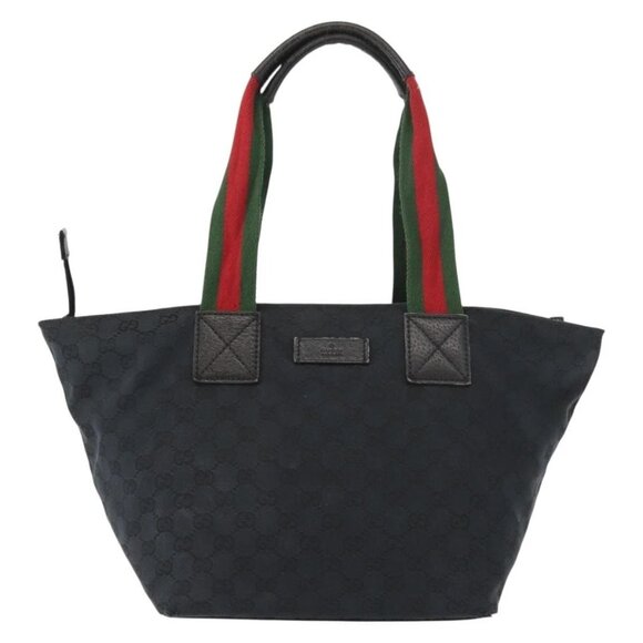 GUCCI GG Canvas Web Sherry Line Tote Bag Black Red 131230 Auth 152018 - Picture 2 of 16